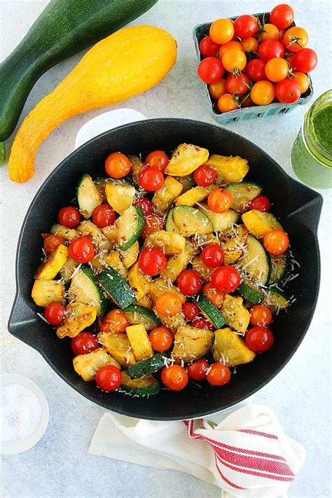 Summer Squash Sauté With Tomatoes Parmesan Cheese And Basil