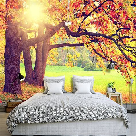 Custom Mural Wallpaper Mountain Forest Autumn Maple Leaves Bvm Home