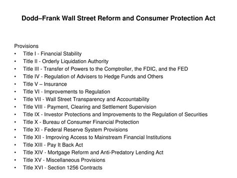 Ppt Doddfrank Wall Street Reform And Consumer Protection Act