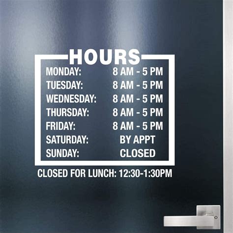 Custom Business Hours Sign For Glass Door Windows Smooth