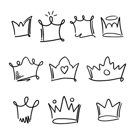 Doodle Set Crown Line Art Vector Illustration 15008272 Vector Art At