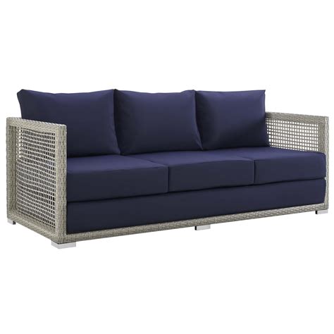 Aura 6 Piece Outdoor Patio Wicker Rattan Set In Gray Navy By Modway