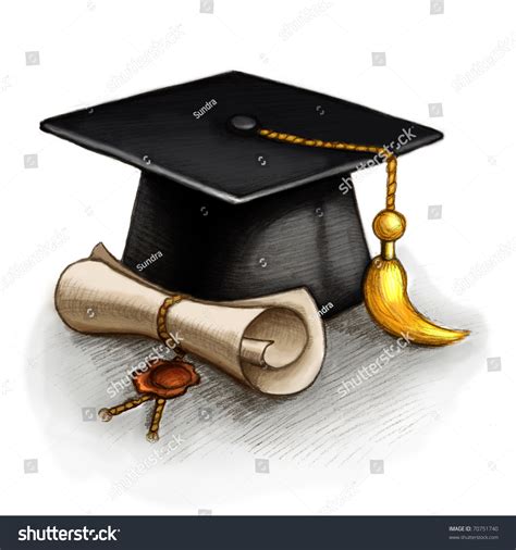 Drawing Of Graduation Cap And Diploma Imagen De Archivo Stock