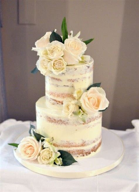 Naked Cake With Soft Color Flowers Naked Cakes Tiered Wedding Cake