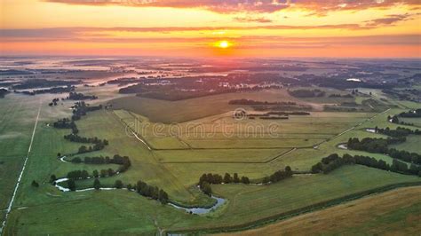 Dramatic Summer Sunrise Panorama Misty Landscape Stock Image Image