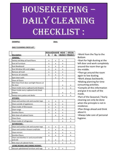cleaning checklist template cleaning checklist daily cleaning checklist