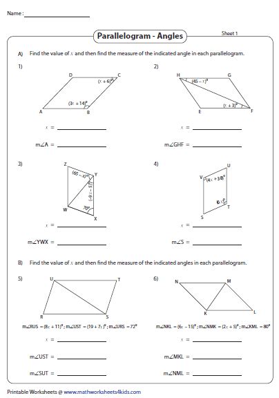 Solve X And Find The Angles Parallelogram Worksheets Algebraic