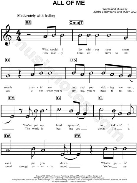 G# fm cause all of me loves all of you. Sheet Music for John Legend's All of Me for Violin solo ...
