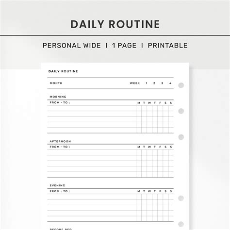 Personal Wide Inserts Daily Routine Printable L Routine Etsy