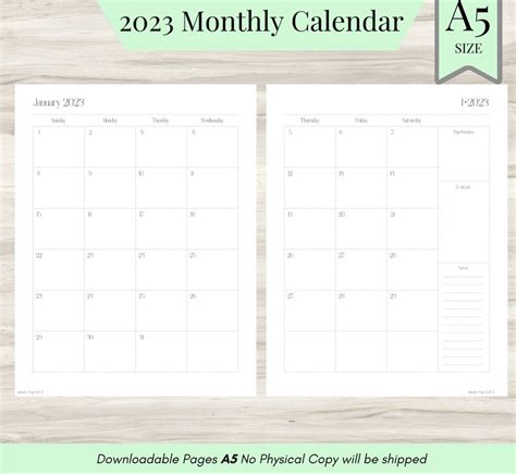 2023 Dated Monthly Calendar 2023 Planner 2023 Digital Etsy