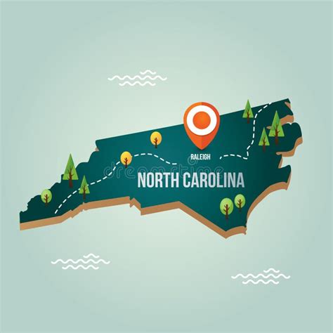 North Carolina Map With Capital City Vector Illustration Decorative