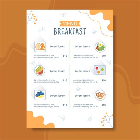 Breakfasts Menu Template Flat Cartoon Background Vector Illustration