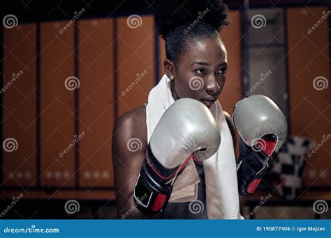 Woman With The Boxing Glovessport Boxing African American Girl Stock