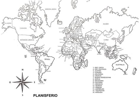 Mapa Del Mundo Con Nombres Blanco Y Negro Imagui