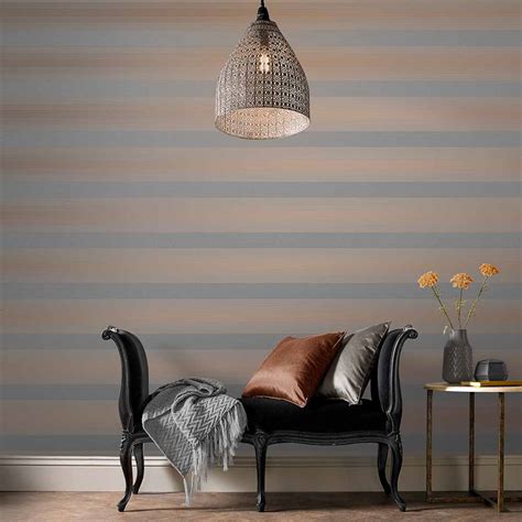 Lagom Stripe Grey And Rose Gold Wallpaper Grey Wallpaper Graham And Brown