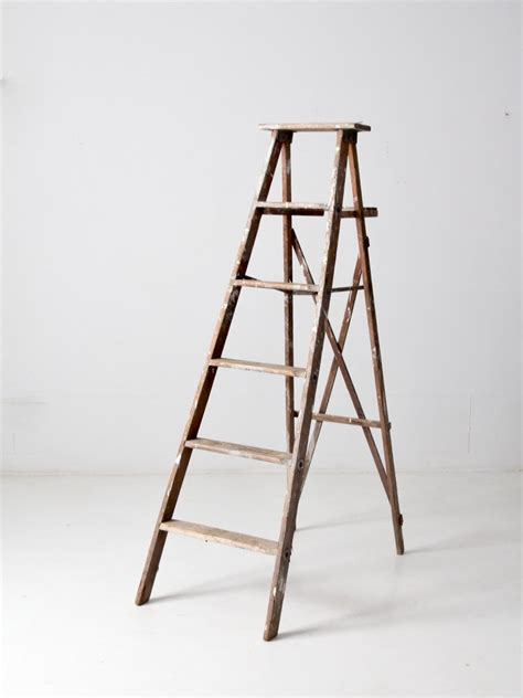 Vintage Painters Ladder Wood Ladder Tall Folding Ladder Etsy