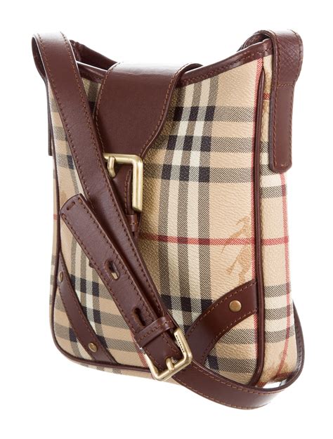 Burberry Leather Trimmed Haymarket Check Crossbody Bag Handbags
