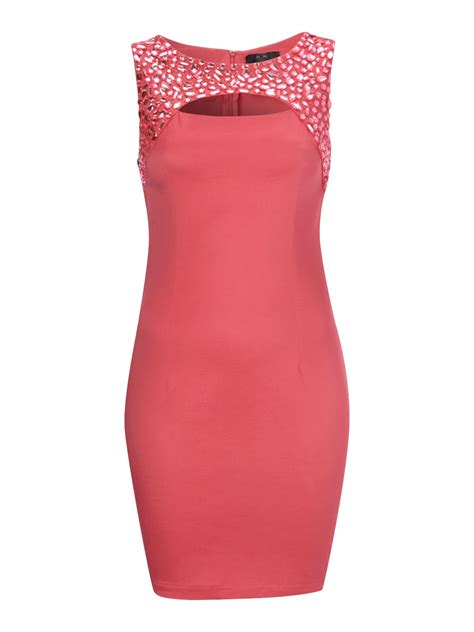 Ax Paris Ax Paris Jewel Bodycon Dress In Pink Coral Lyst