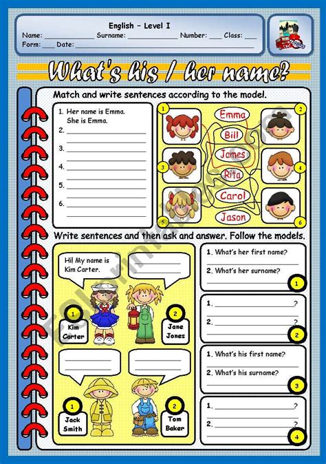 Whats His Her Name Esl Worksheet By Xani