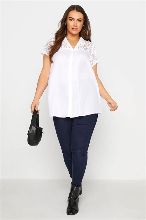 Plus Size White Lace Insert Blouse Yours Clothing