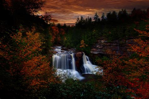 Autumn Foliage Waterfall Sunset Waterfalls Free Nature Pictures By