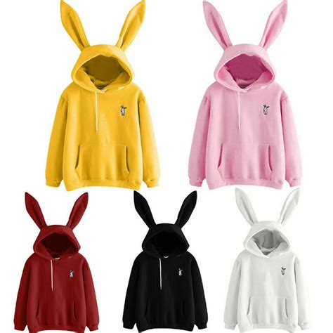 Hopiumy Ladies Cute Bunny Rabbit Ears Hoodie Hoody Sweatshirt