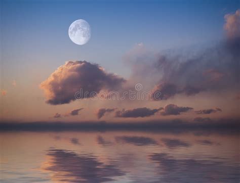 Moon With Sunset Sky Stock Photo Image Of Orange Horizontal 69345598