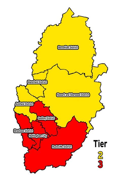 The Map Shows Nottinghamshires New Tier 3 And Tier 2 Divisions