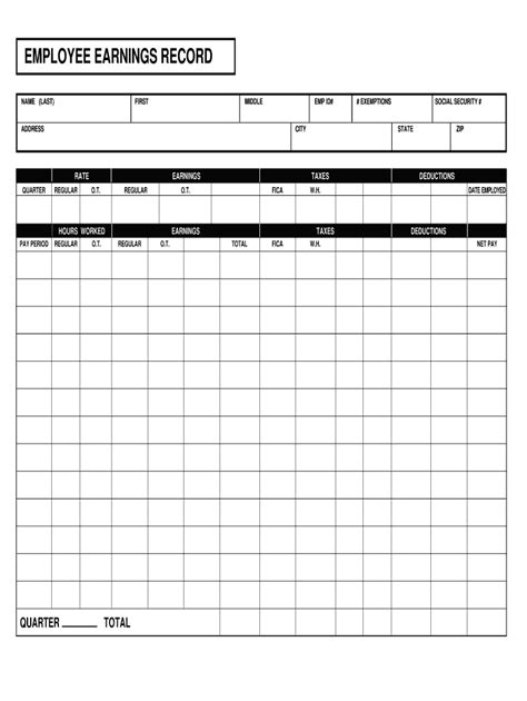 Employee Earnings Record Fill Online Printable Fillable Blank