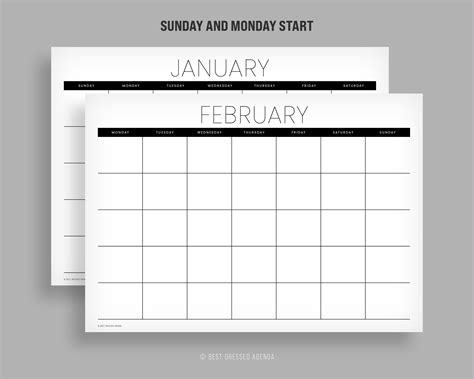 Printable Undated Monthly Calendar 12 Months A4 Size Sunday Etsy España