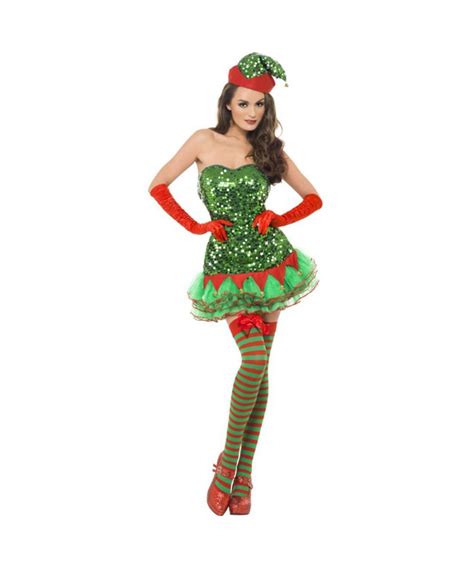 Womens Sequined Elf Dress Costume Christmas Costumes
