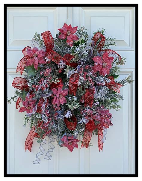 Flocked Poinsettia Wreath Elegant Christmas Wreath