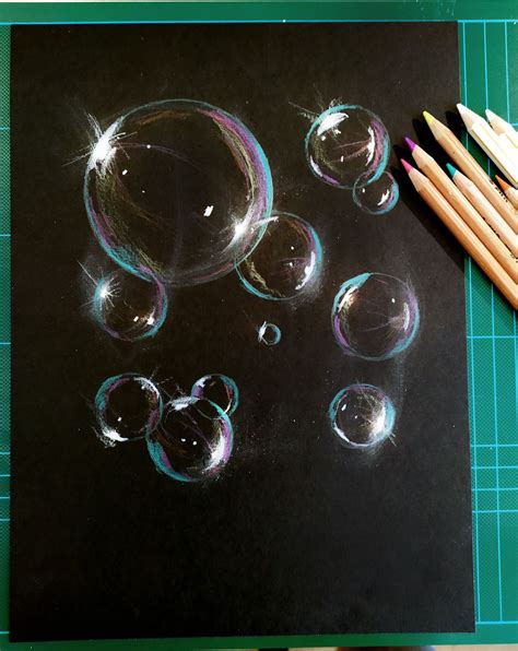 Coloured Sketch Of A Soap Bubble On Black Paper Soap Bubbles Black