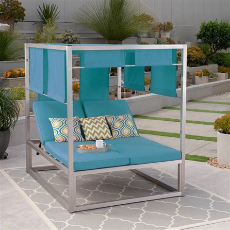 795 Silver And Blue Contemporary Outdoor Daybed With Canopy Walmart