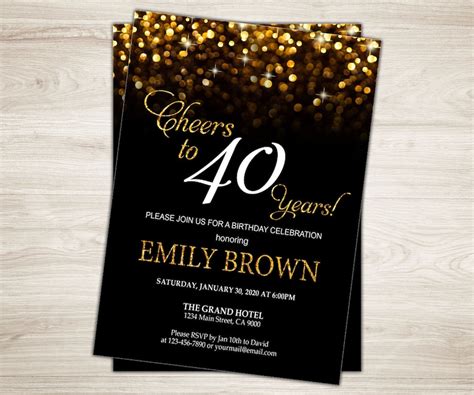 Saludos A 40 Años Invitación Invitación De Cumpleaños 40 Para Etsy
