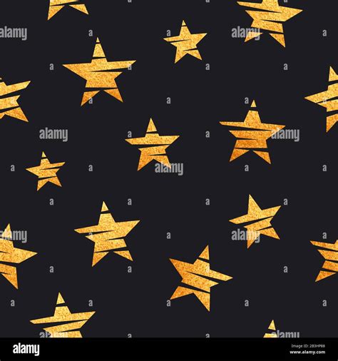 Gold Stars Seamless Pattern Trendy Endless Background With Glittering
