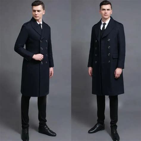 Double Breasted Casual Woolen Coat Men Trench Coats Long Sleeves