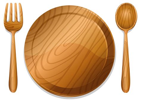 Wooden Plate With Pair Of Fork And Spoon 525844 Vector Art At Vecteezy