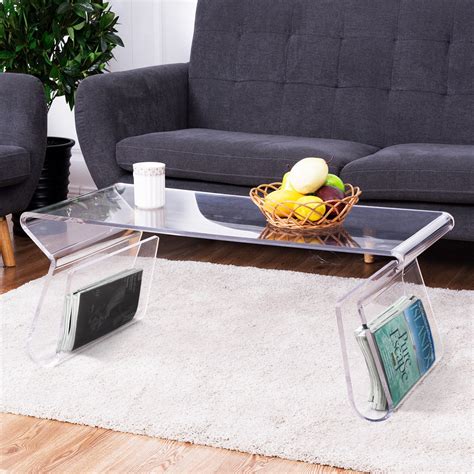 38″ Clear Acrylic Coffee Table With Integrated Magazine