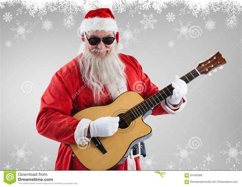 Santa Claus In Sunglasses Playing Guitar Stock Image Image Of