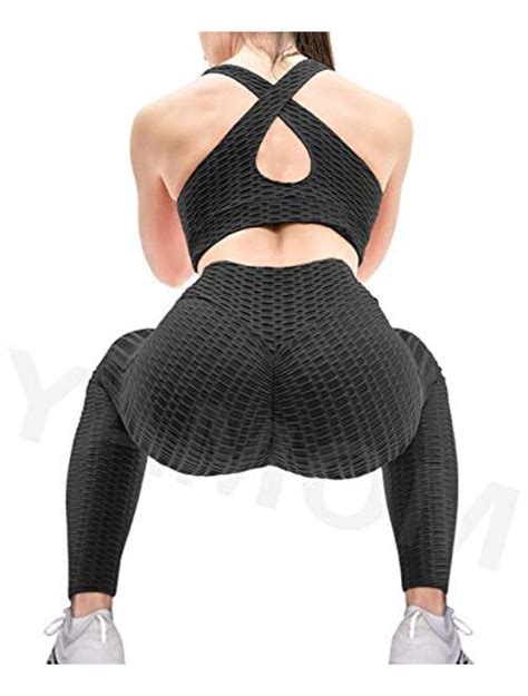 buy yamom ruched butt lifting high waist textured yoga pants tummy control workout leggings