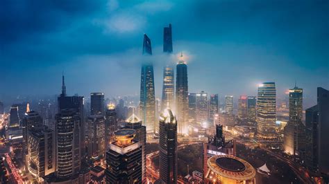Black High Rise Buildings City Skyline Shanghai China Hd Wallpaper