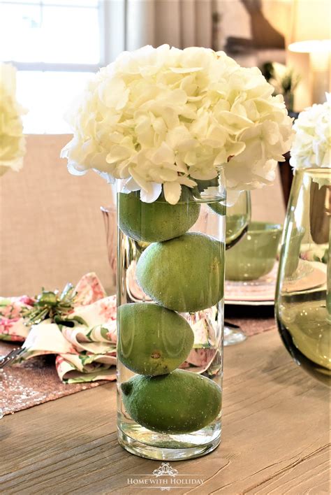 Easy Dramatic And Inexpensive Centerpiece With Limes And Hydrangeas In