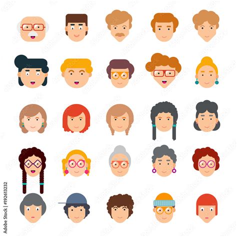 Colorful Set Of Faces In Flat Design Vector Illustration Of Flat