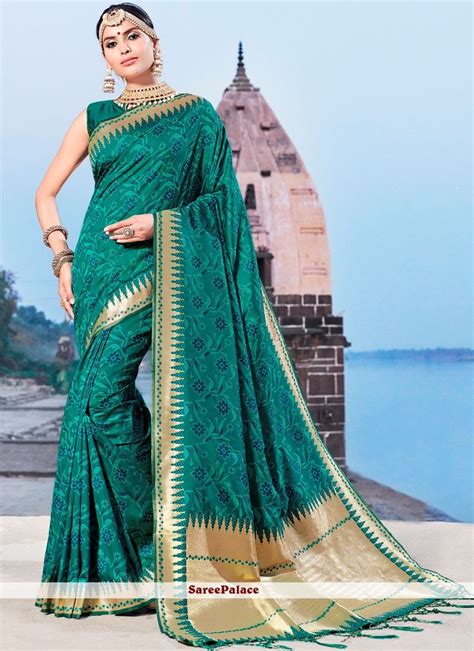 Buy Teal Weaving Art Silk Traditional Designer Saree Online Saree