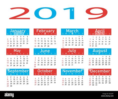 Calendar For 2019 Vector Illustration Stock Vector Image And Art Alamy