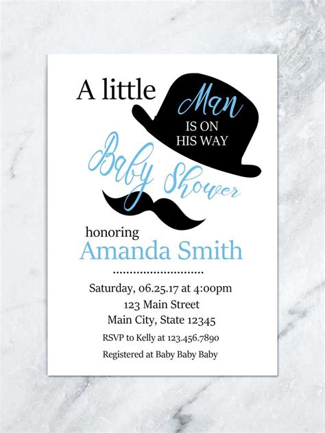Browse from our wide selection of fully customizable shower invitations or create your own today! Mustache Baby Shower Invitation, Little Man is on His Way ...
