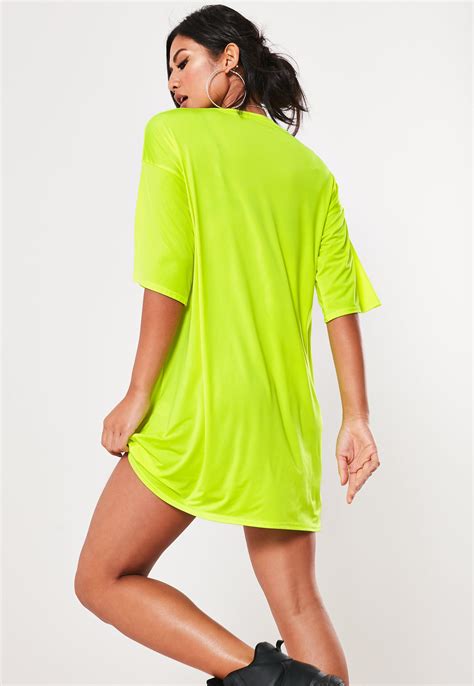 missguided synthetic neon yellow short sleeve oversized t shirt dress lyst
