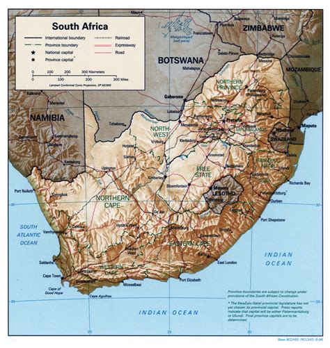 Detailed Political Map Of South Africa With Relief Roads And Major