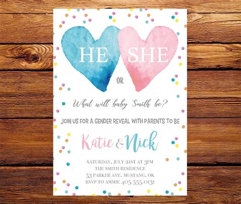 Baby Gender Reveal Invitation Heart Baby Reveal Invite Baby Etsy